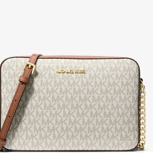 Michael Kors Cream and Brown printed logo Crossbody Bag
